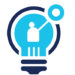 Blue lightbulb icon with call out representing innovative strategic ideas