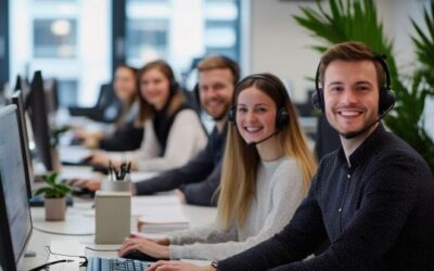 IT End User Help Desk IT End-User-Help Desk Team providing support with headshet and computer