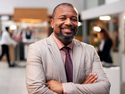Black guy in business suit happy customer testimonial