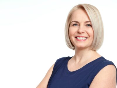 Non-Profit Testimonial Female executive provide testimonial 40s blond