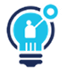 Blue lightbulb icon with call out representing innovative strategic ideas
